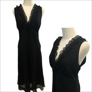 Y2K Milkmaid Sheer Lace Trim Midi Dress‎ Sz 14 Whimsigoth Babydoll Bias Cut